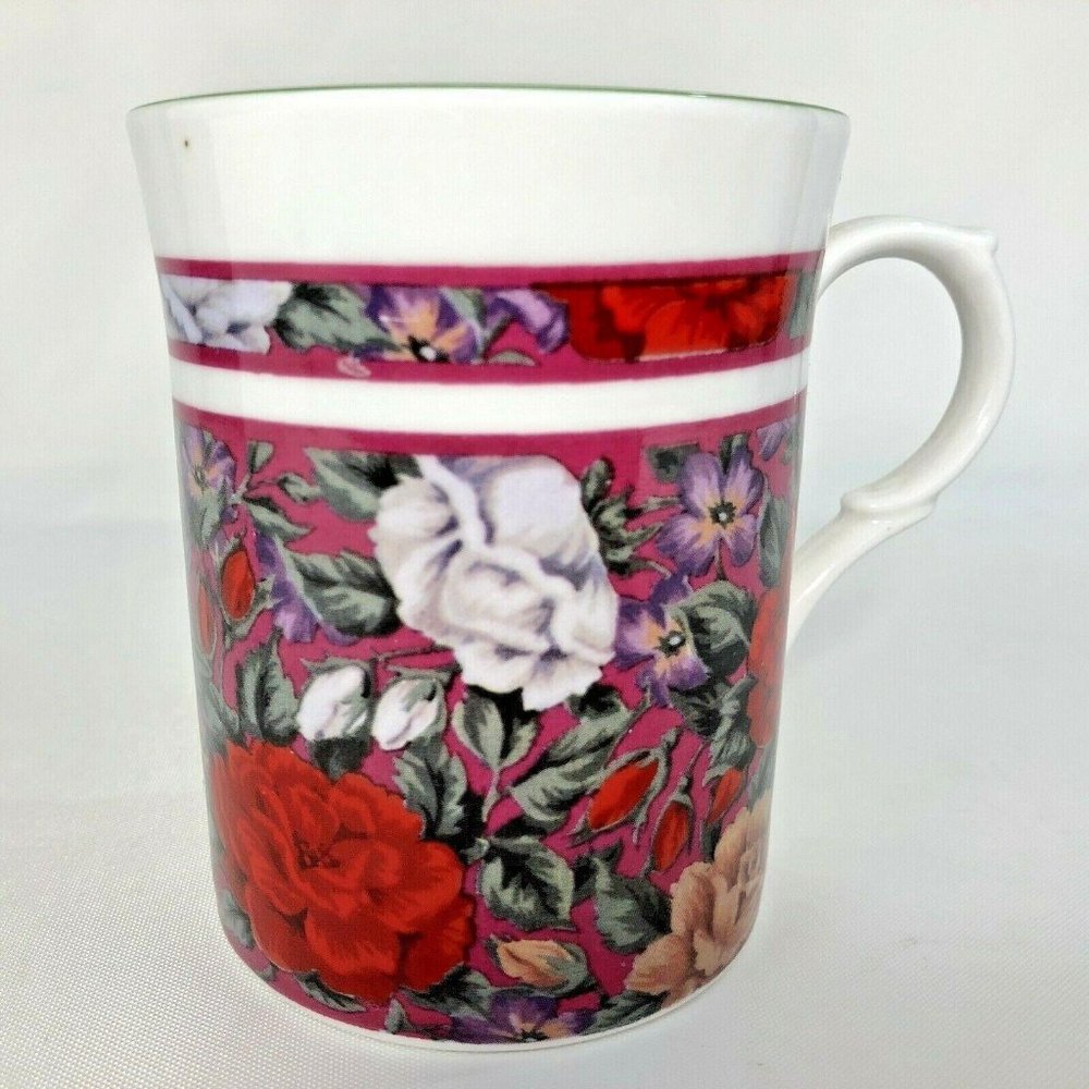 KIngsbury Mug Fine Bone China Red‎ Flower Staffords